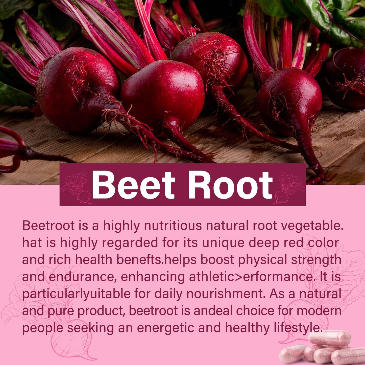Bcuelov Beet Root Capsules 1300mg Pure Beetroot Powder - 90 Capsules