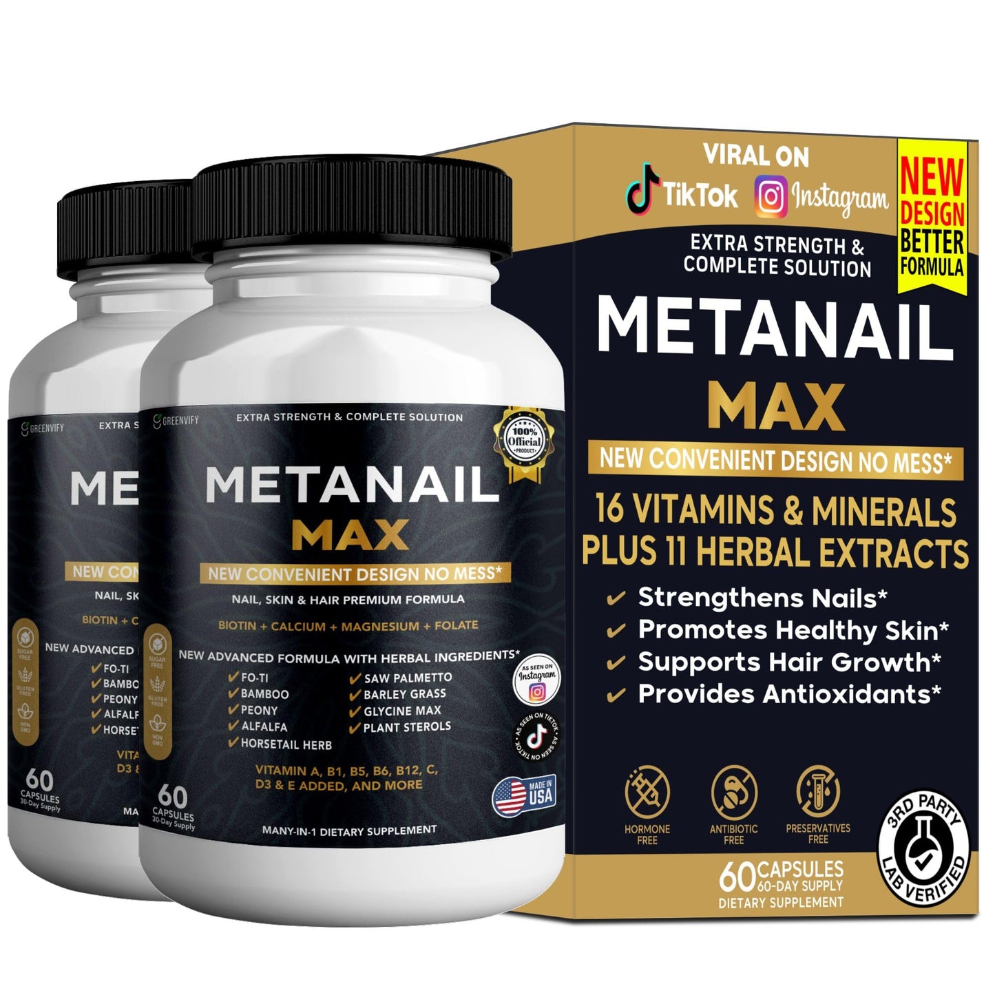 GREENVIFY Metanail Max Hair, Skin & Nail Supplement Capsule, 120 Capsules
