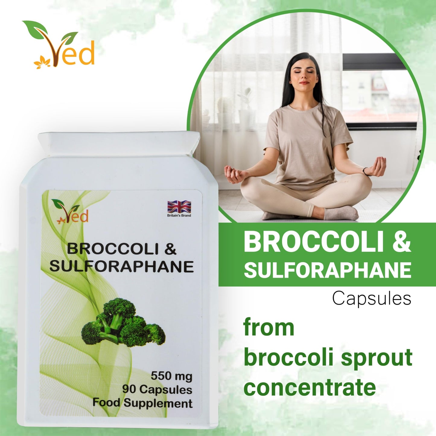 Ved Broccoli Sulforaphane 550 mg Capsules, 90 Count