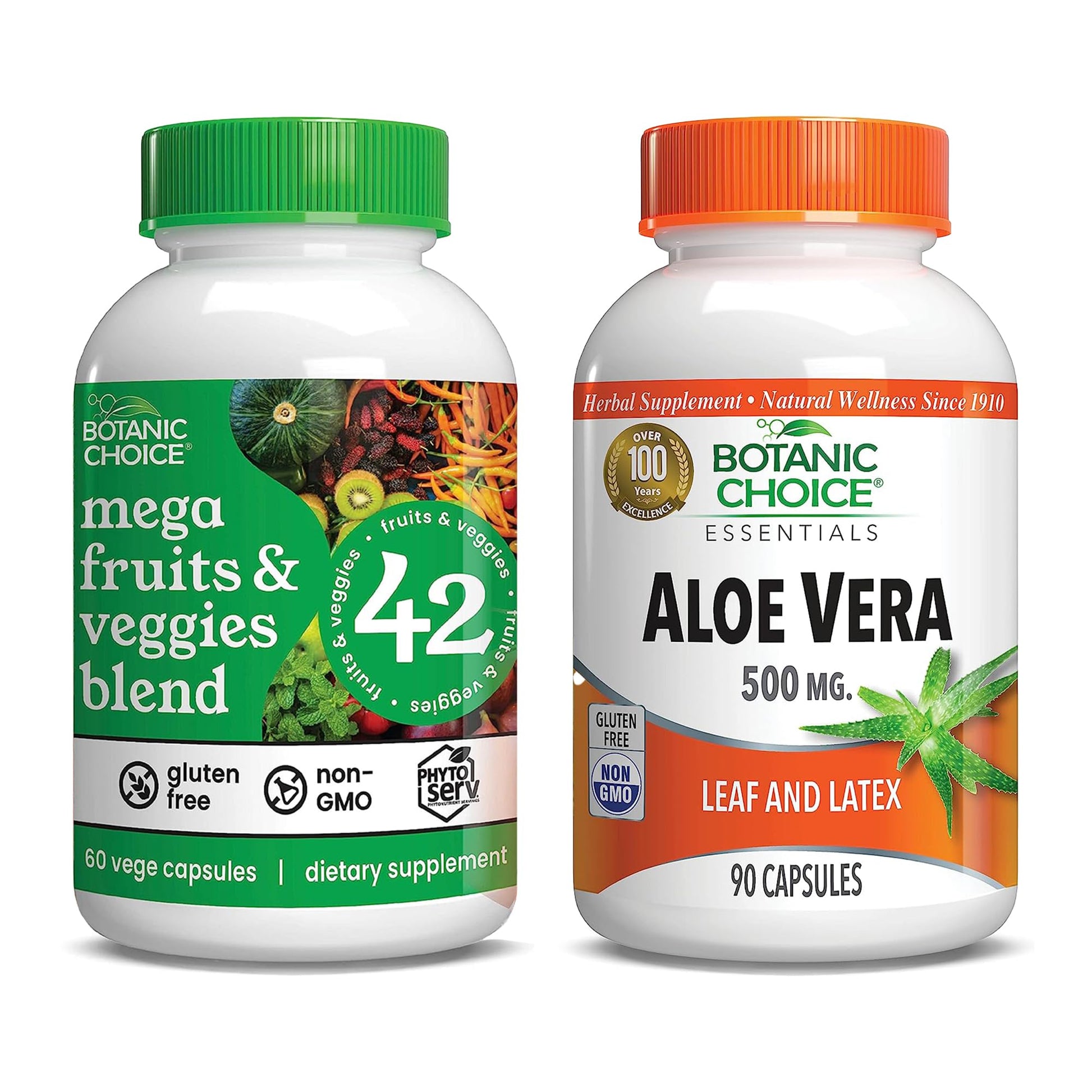 Botanic Choice Mega Fruits and Veggies Blend + Aloe Vera Bundle Capsules, 2-Pack