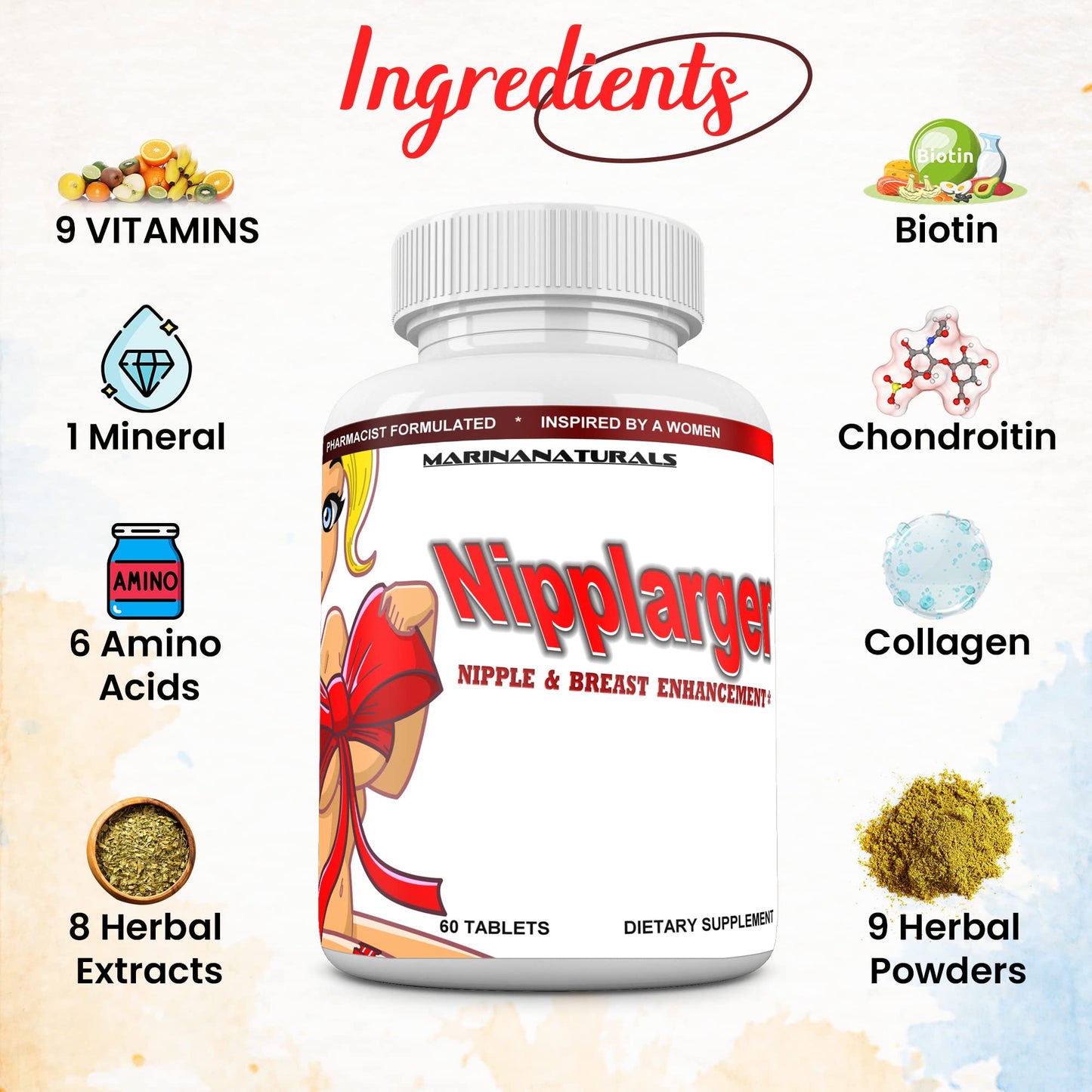 MARINANATURALS Nipplarger Nipple Enlargement, Breast Enlargement, Skin Tightening – Enjoy Larger, Fuller, Firmer Nipples and Breasts Tablet 1 Count