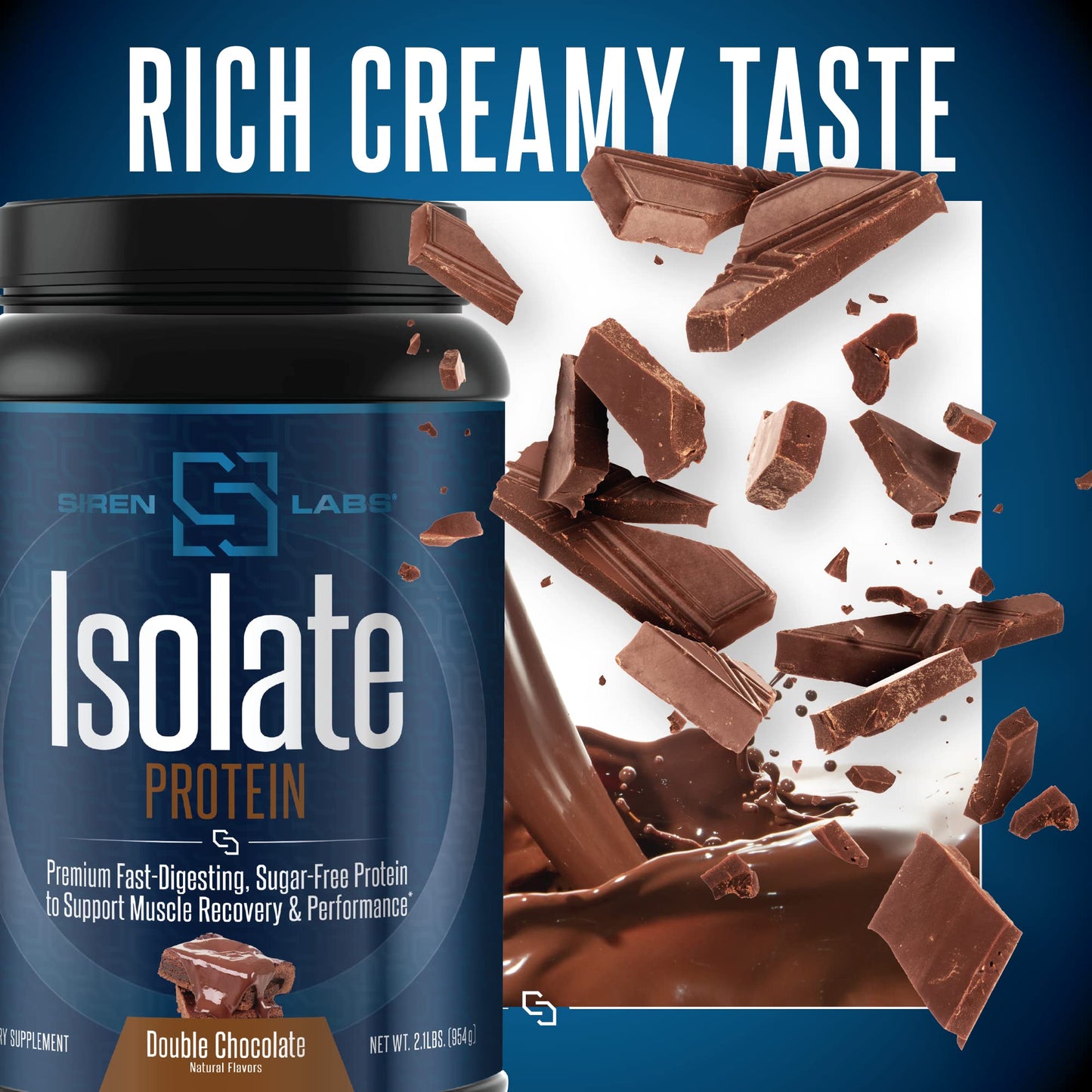 SIRENLABS Isolate Premium Whey Protein Powder, Decadent Chocolate, 2.1 lb, 30 Servings
