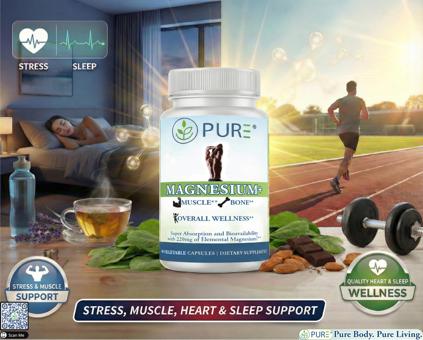 PURE Magnesium+ High Absorption Supplement Capsule, 60 Capsules