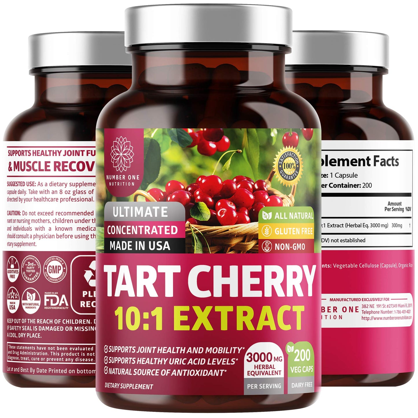 Number One Nutrition Tart Cherry Extract Capsules, 200 Count