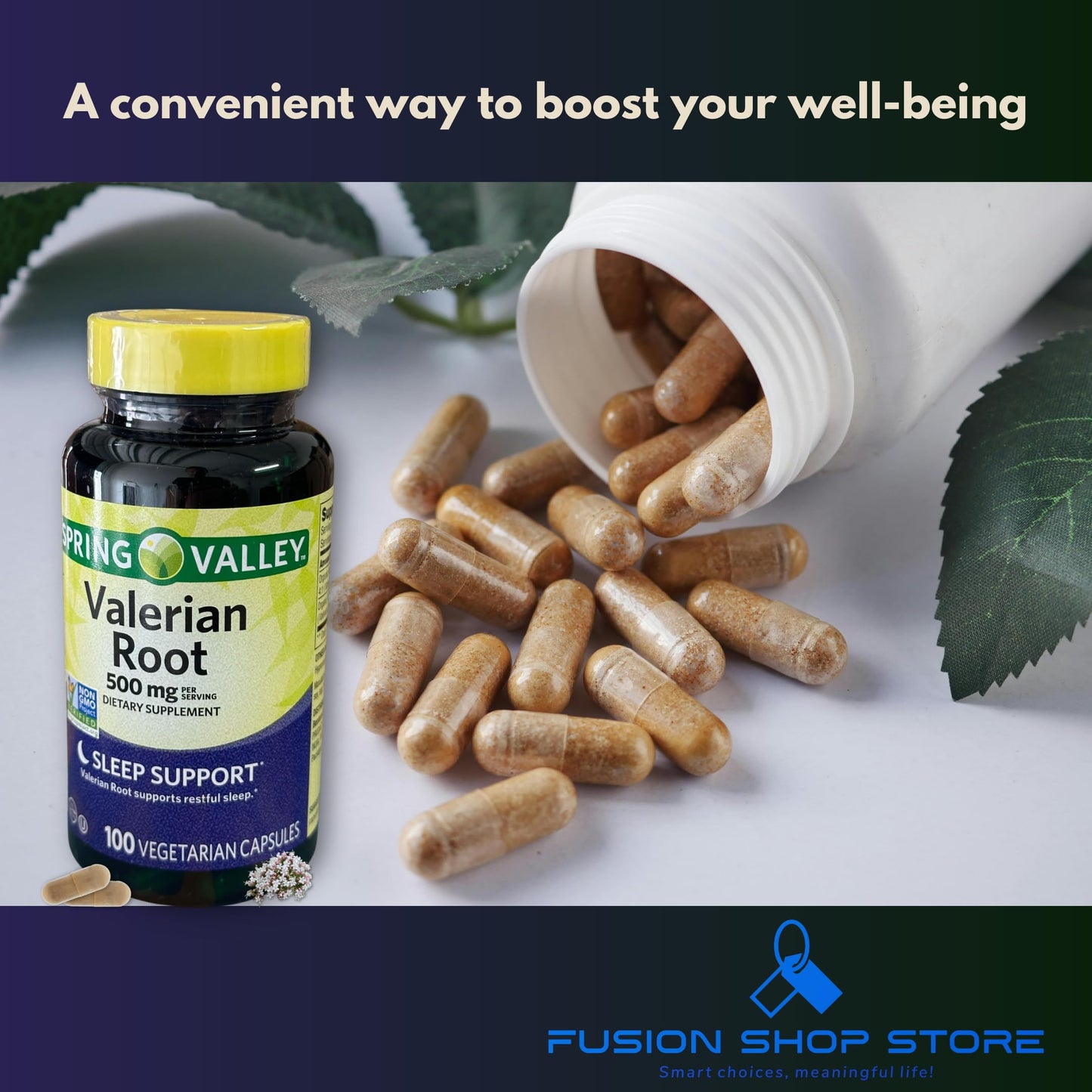 Fusion Shop Store Valerian Root 500mg Vegan Capsules, 100 Count