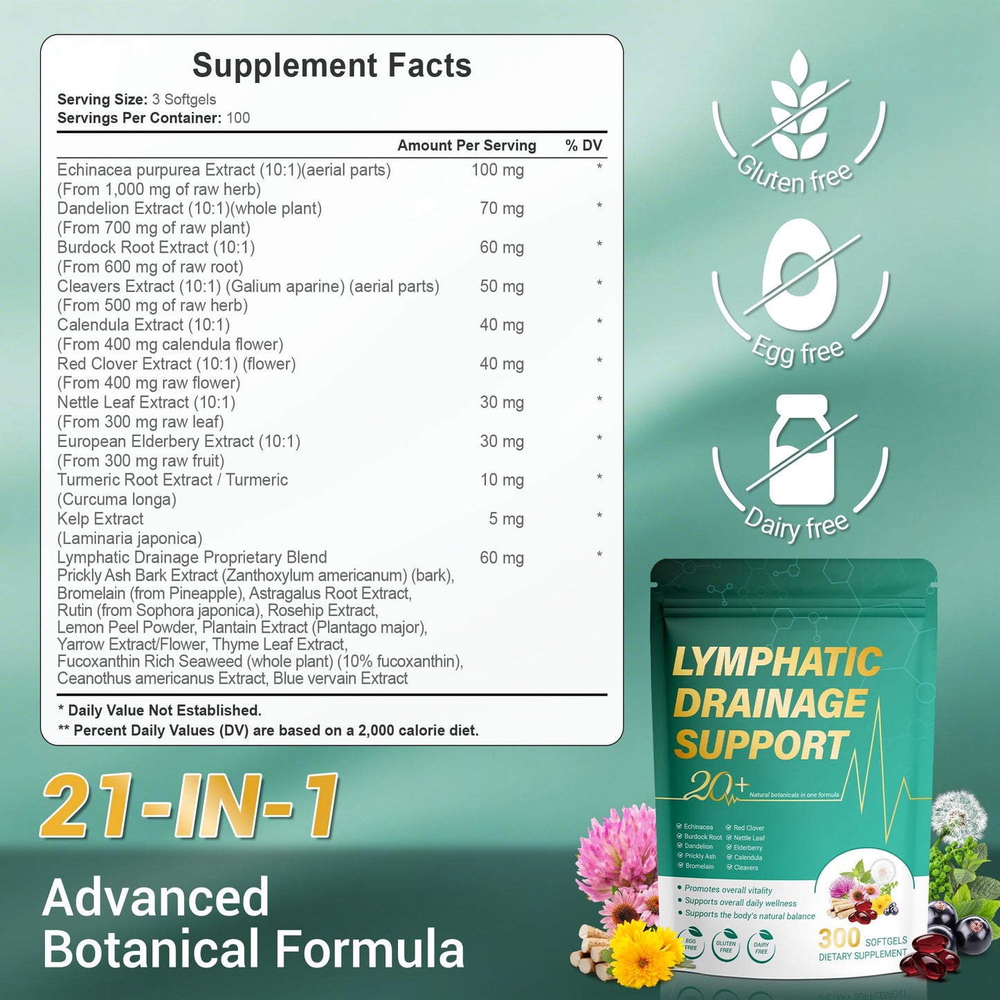 Kaseano Lymphatic Drainage Supplement Softgels 300