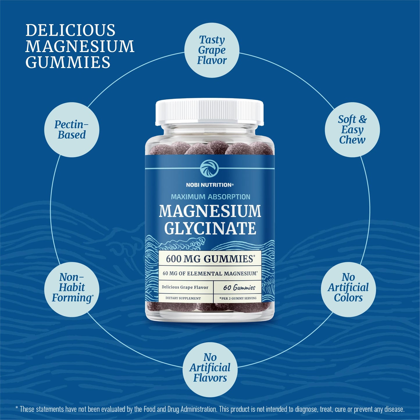Nobi Nutrition Magnesium Glycinate Gummies 60 Count