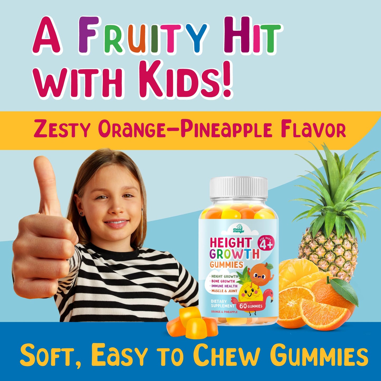 Mood Mingle Height Growth Gummies Supplement, 60 Gummies