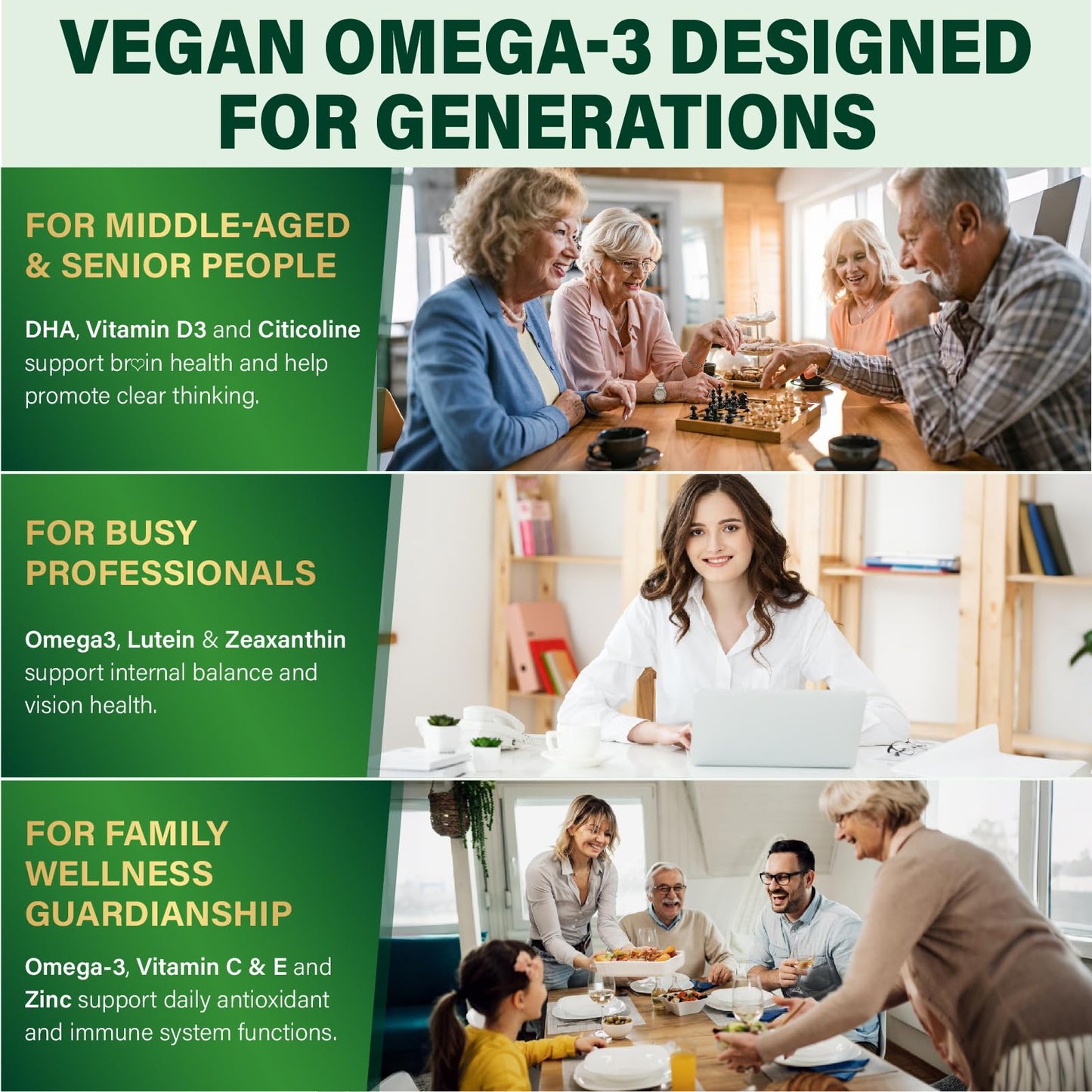 ZEGBALP Omega-3 Gummies - Vegan Algae Oil DHA & EPA, Turmeric, Vitamin D3, K2 & Citicoline, Sugar-Free, 120 Gummies