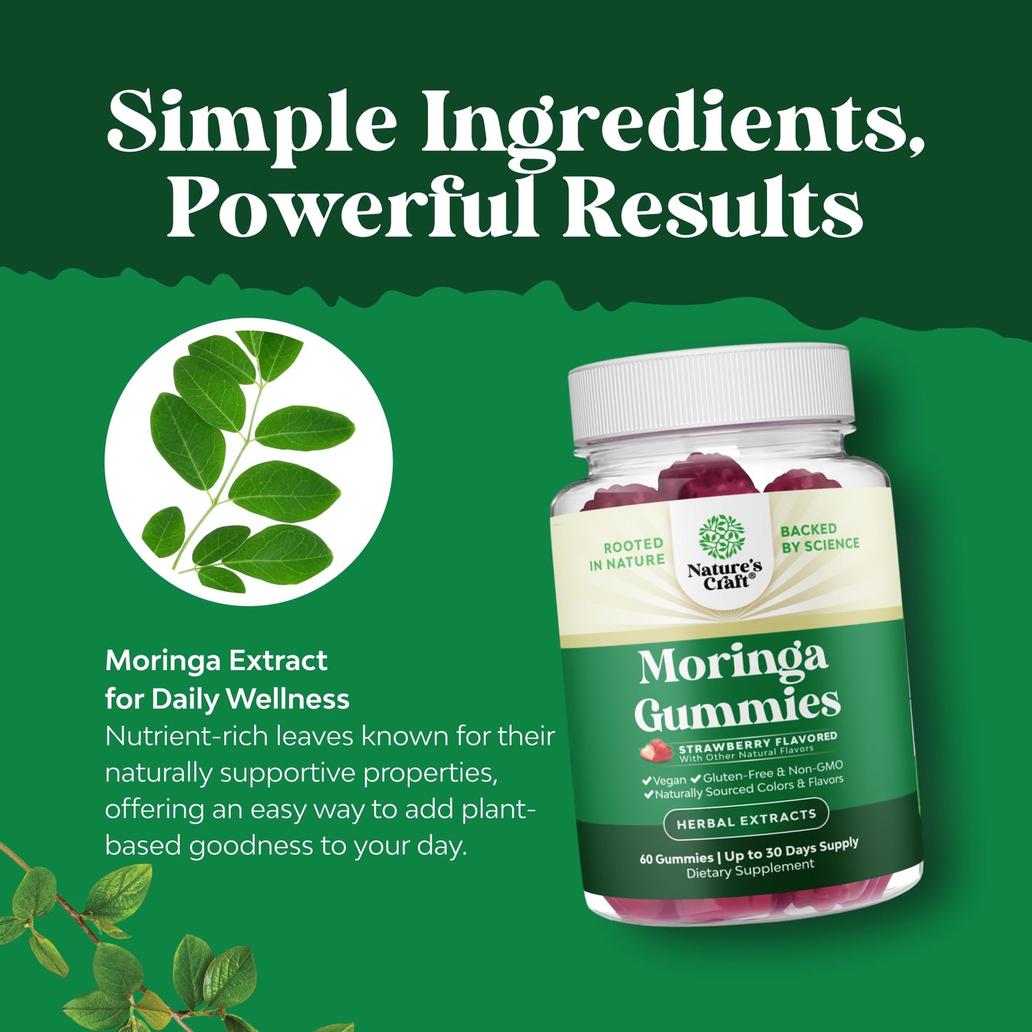 Natures Craft Extra Strength Moringa Gummies for Women Gummy, 120 Count