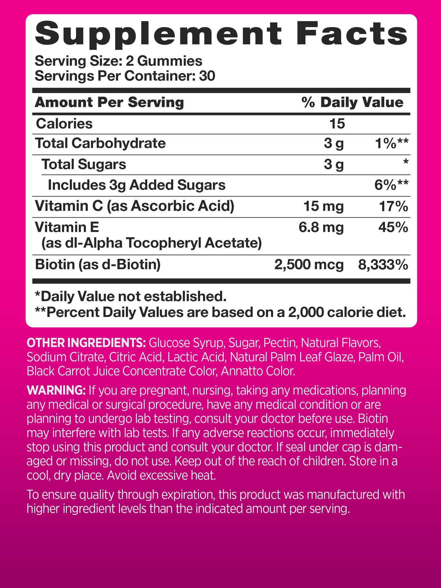 PINK Biotin Gummies for Women 60 Count