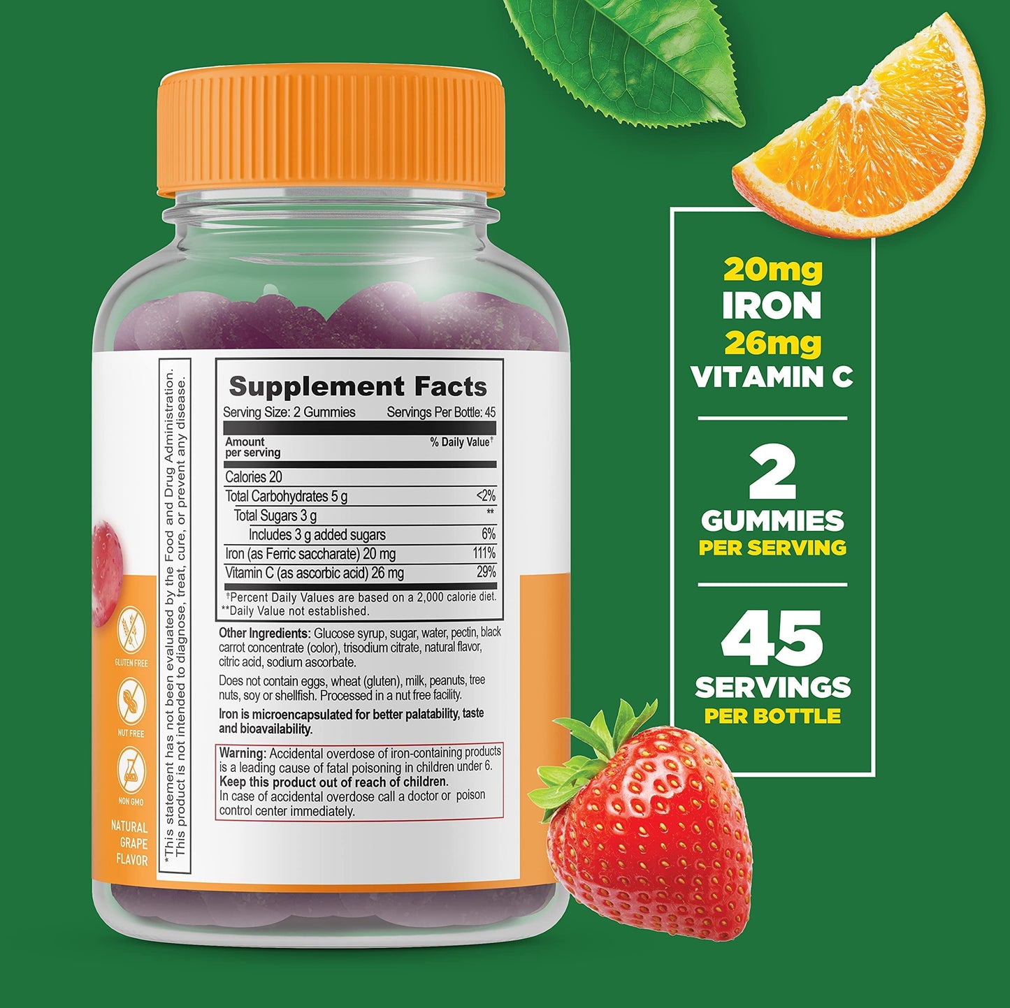 DOCTORS FINEST Lifeable Vitamin D 5000 IU + Iron with Vitamin C, 180 Gummies