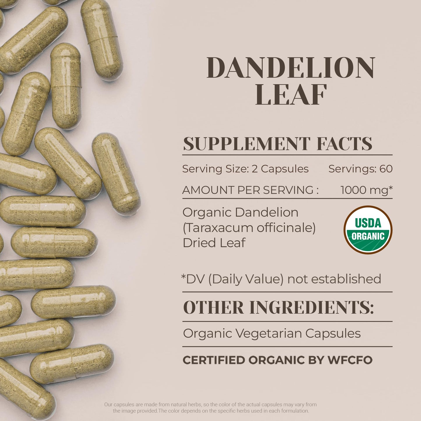 Garden Organics Dandelion Leaf USDA Organic 120 Capsules