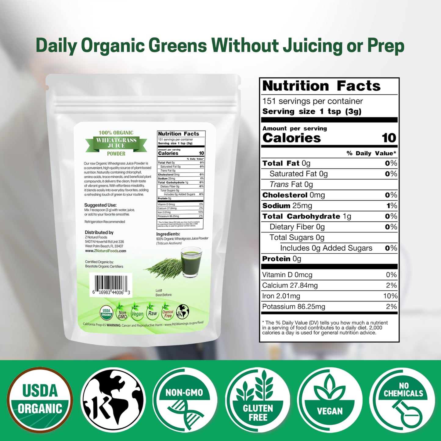 Z Natural Foods Organic Wheat Grass Juice Powder 16 oz