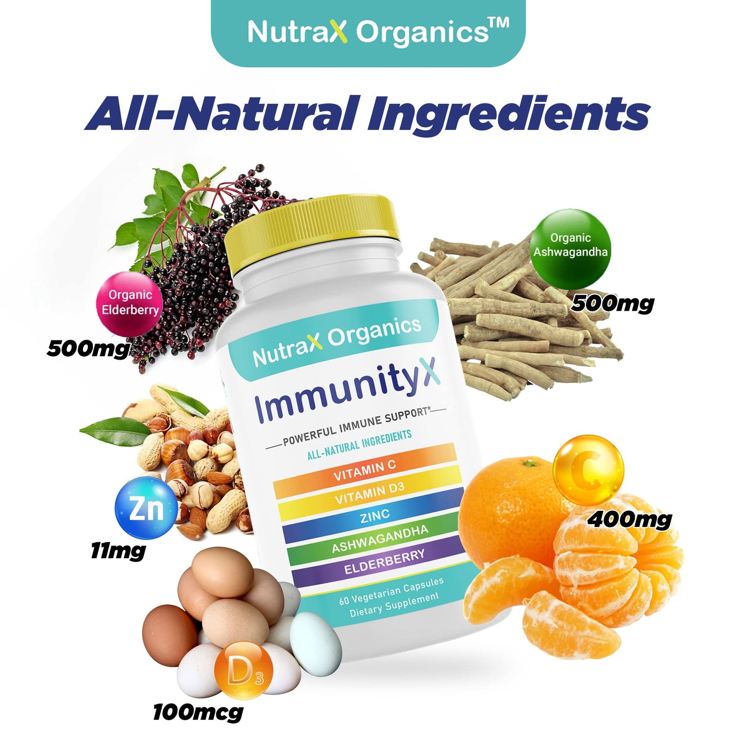 NutraX Organics All-in-One Organic Immune Support Supplement Capsules, 60 Count
