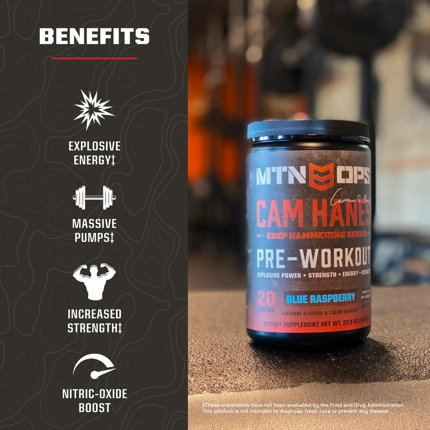 MTN OPS Yeti Pre-Workout with Creatine Blue Raspberry Powder 16.9