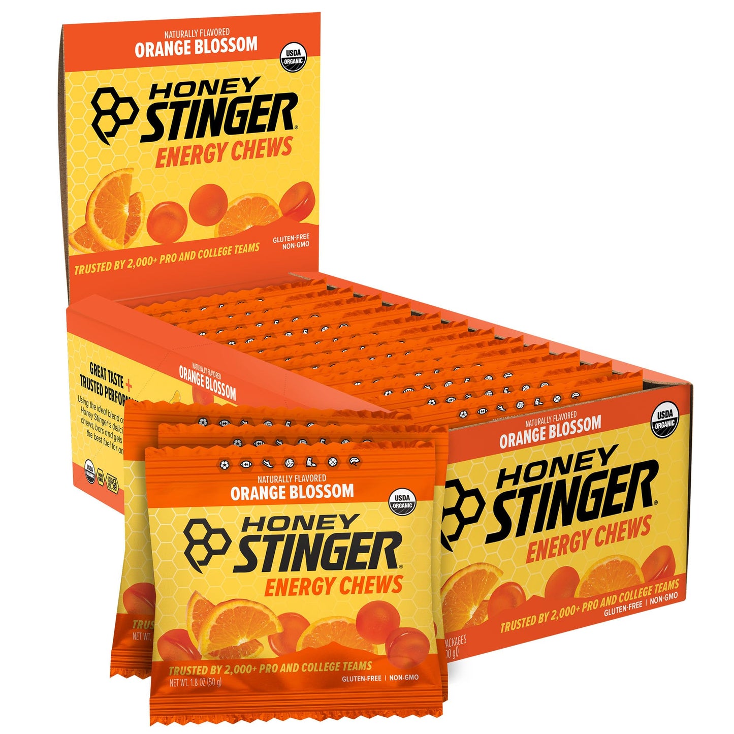 Honey Stinger Organic Orange Blossom Energy Chews Gummies, 12 Pack, 1.8 oz Each