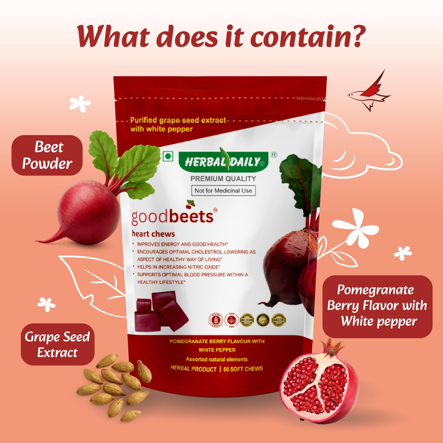 HERBAL DAILY Goodbeets Soft Chews 60 Count