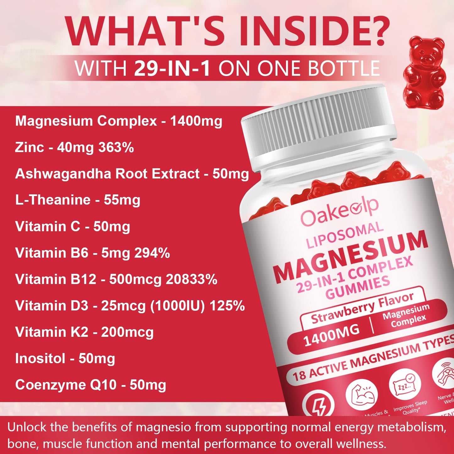 Oakevlp Liposomal Magnesium Complex Gummies, 180 Gummies