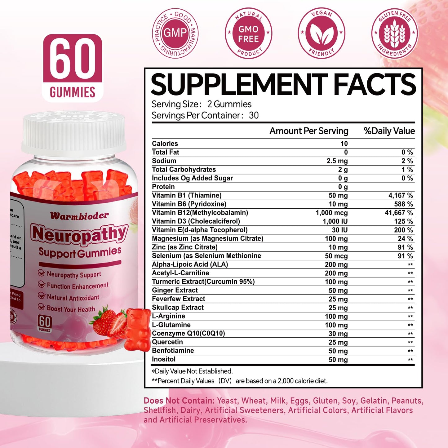 Warmbioder Sugar Free Neuropathy Support Gummies, 60 Count