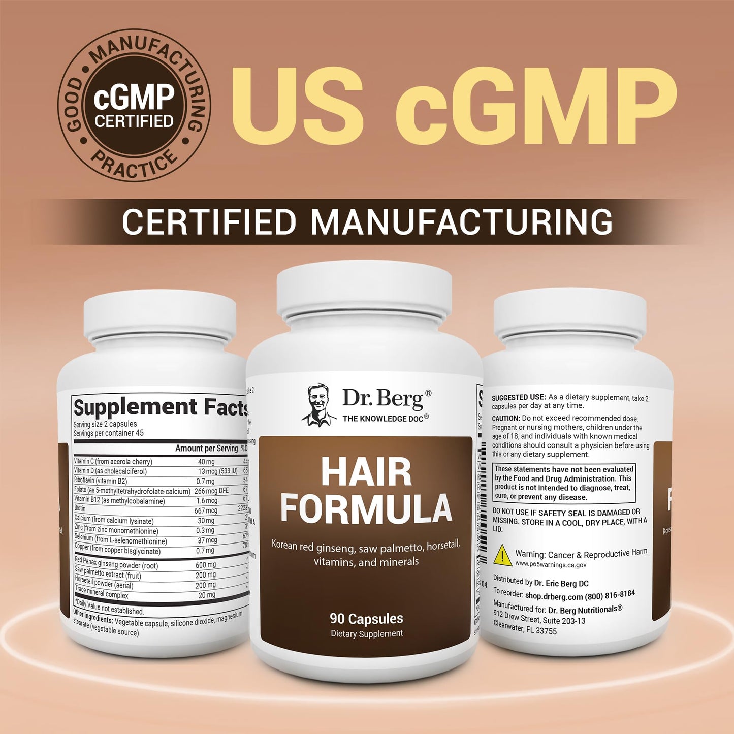 Dr. Berg Nutritionals All-in-One Vitamins for Hair, Skin, & Nails - Advanced Formula with Biotin, Saw Palmetto, DHT Blocker, & Trace Minerals, 90 Capsules