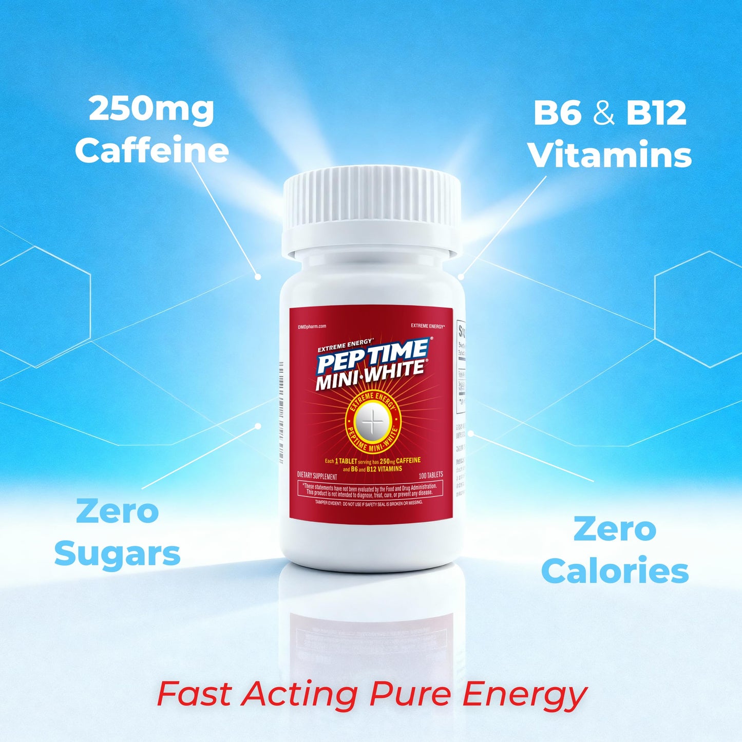 PEPTIME Energy Peptime Mini White Vitamins B6 and B12 Caffeine Tablets, 300 Count