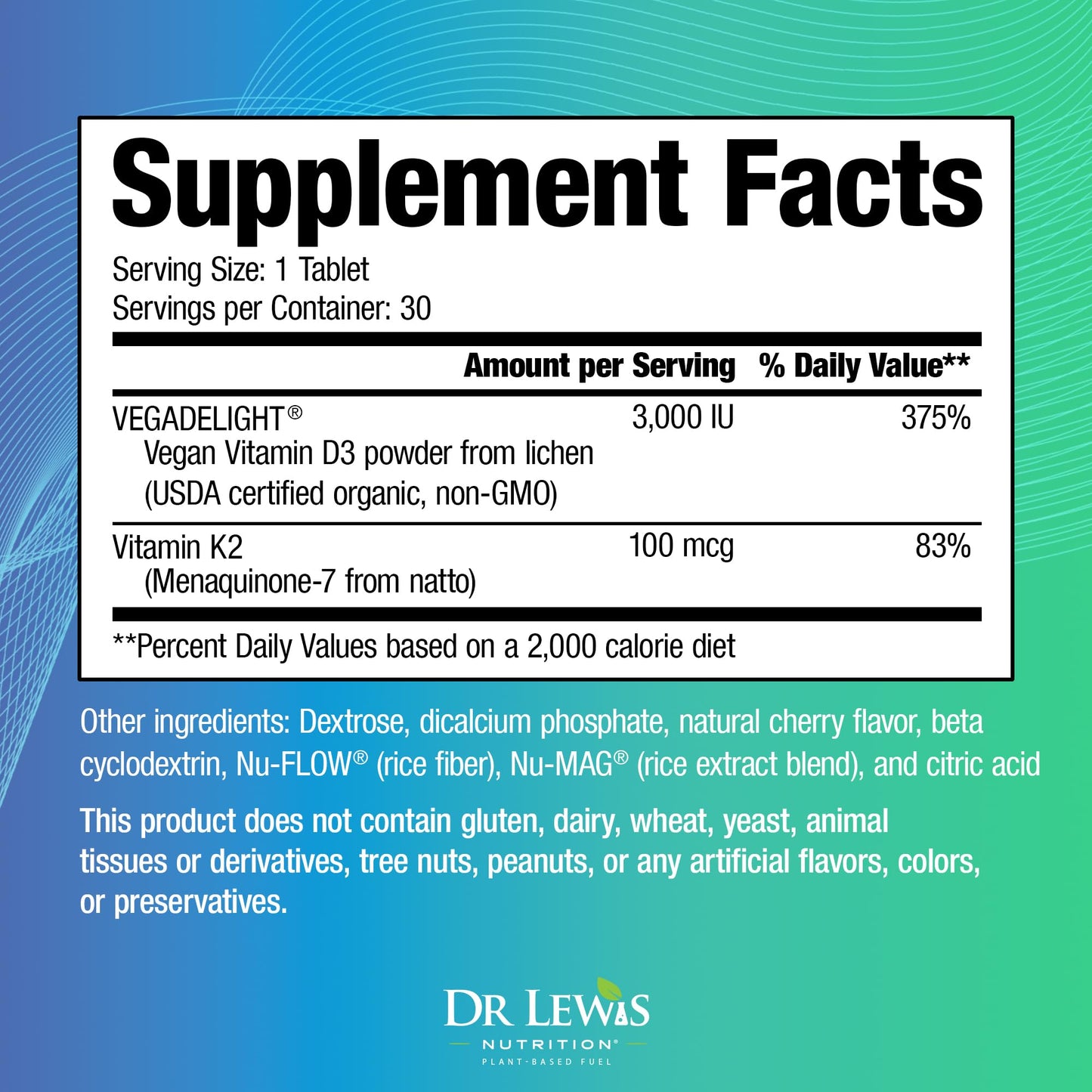 Dr Lewis Nutrition Liposomal Vitamin D3 + K2 Supplement Tablet 30 Tablets