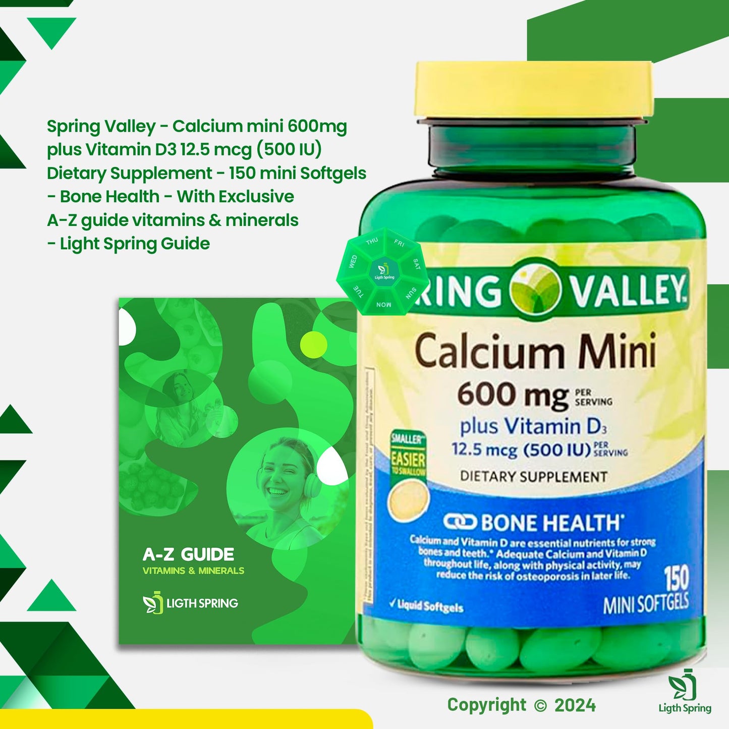 LightSpring Calcium 600mg Plus Vitamin D3 Softgels, 150 Count