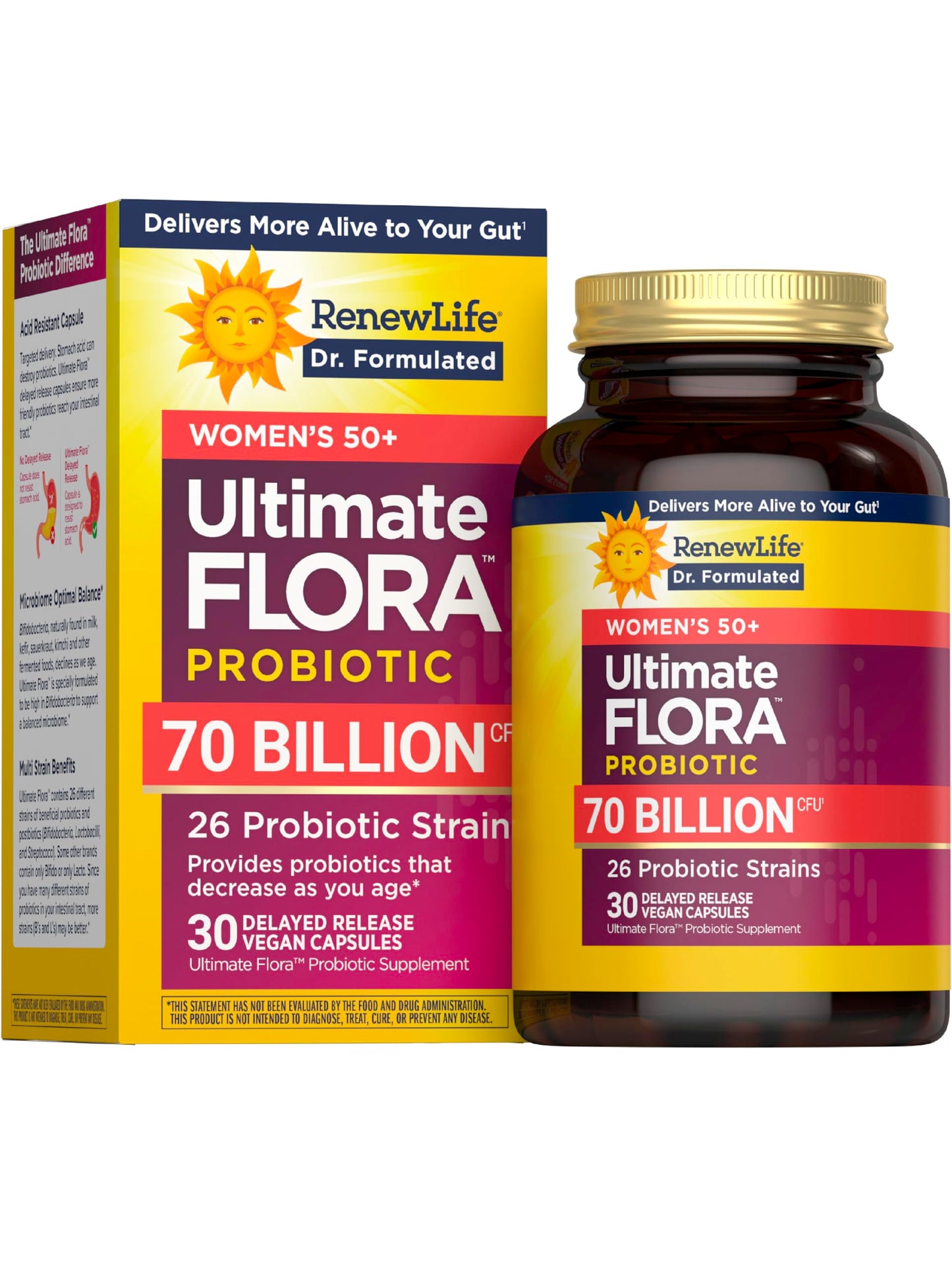 Renew Life Ultimate Flora Probiotics for Women 50+ 70 Billion CFU Delayed Release Vegan Capsules, 30 Count