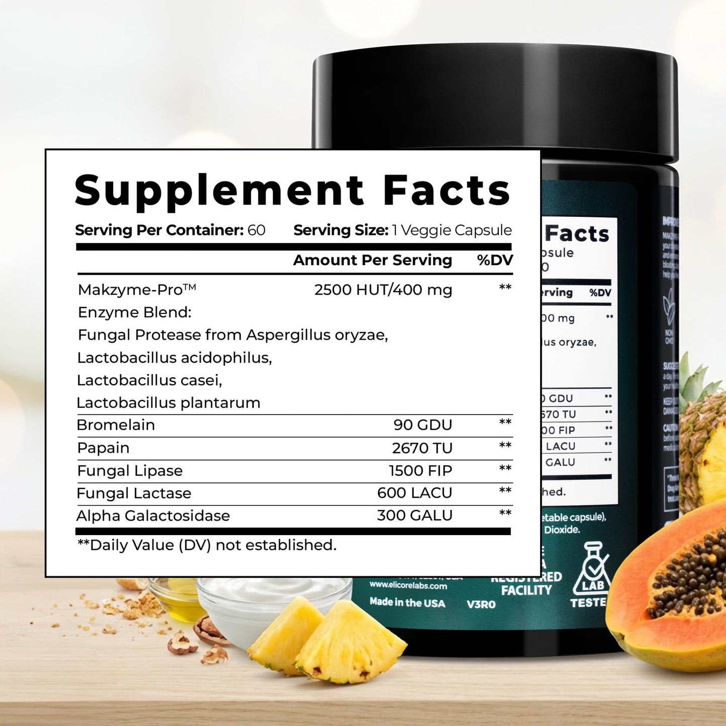 ELICORE Digestive Enzyme Pro Blend with Bromelain & Papaya Enzyme Capsule, 60 Count