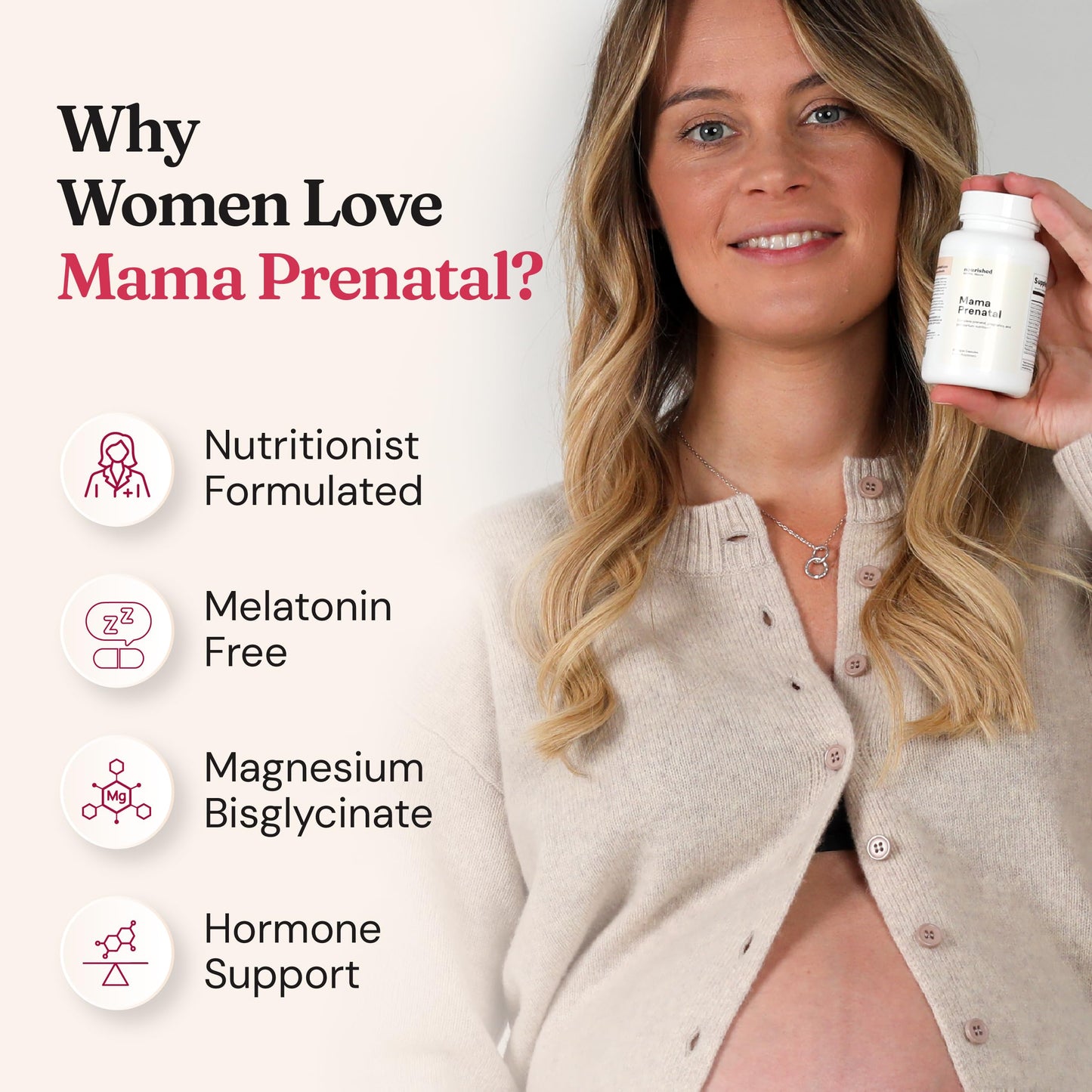Nourished Natural Health Nourished Prenatal Mama – Prenatal Vitamins for Women with 27 Vital Nutrients, 1,200 mcg Methylated Folate & Choline for Preconception, Pregnancy, Breastfeeding & Postpartum – Iron-Free 90 Capsules