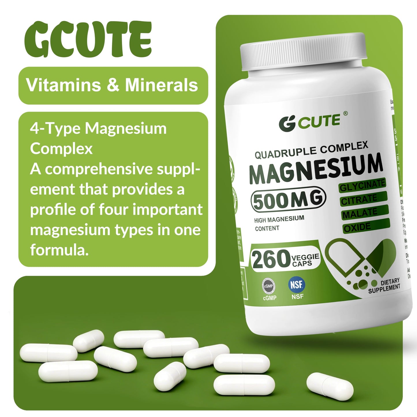 GCUTE Magnesium Glycinate Complex Capsules 130 Servings