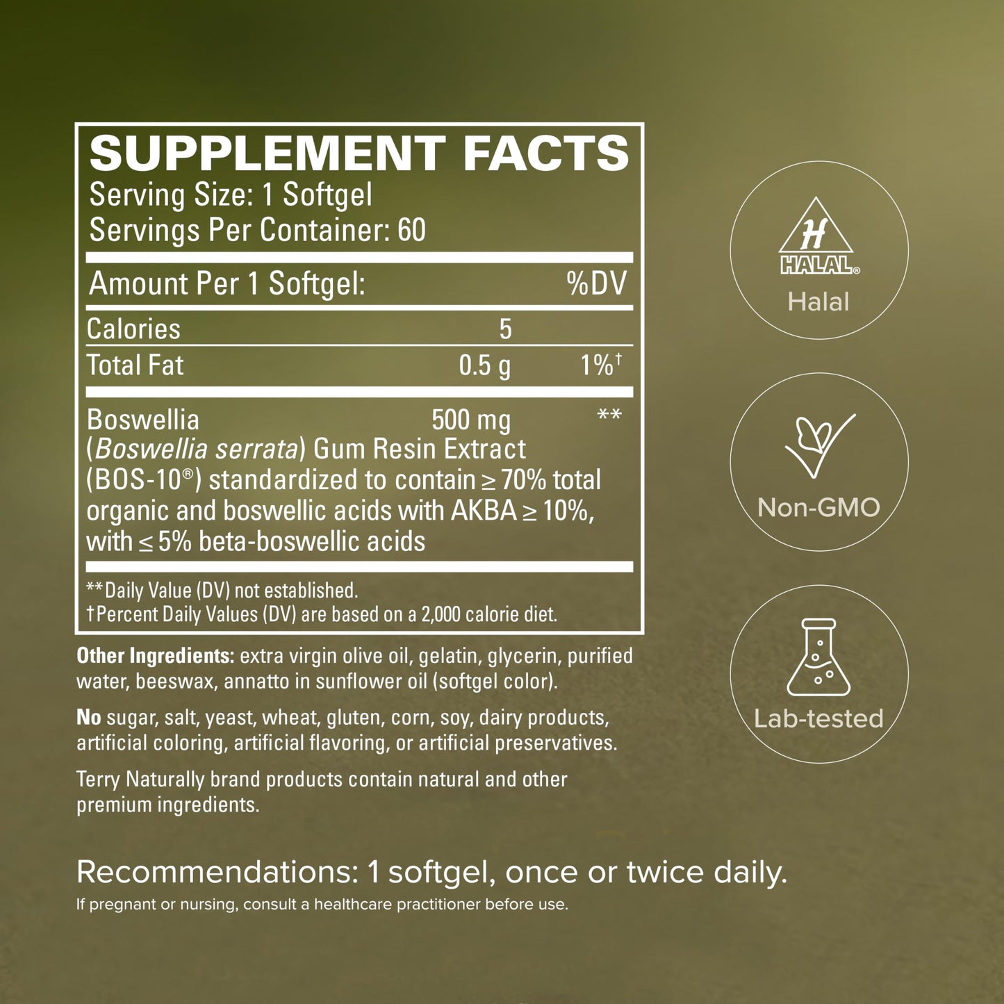 Terry Naturally BosMed 500 Extra Strength Boswellia Serrata Extract Softgels, 60 Count