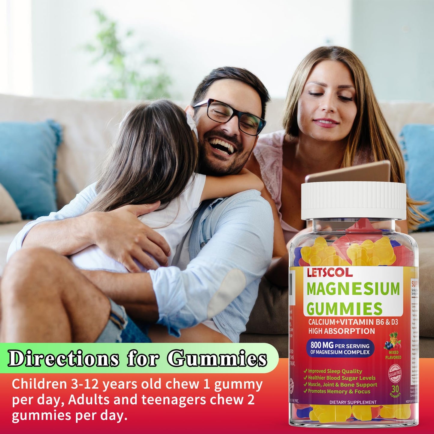 LETSCOL Magnesium Glycinate Gummies 30 Count