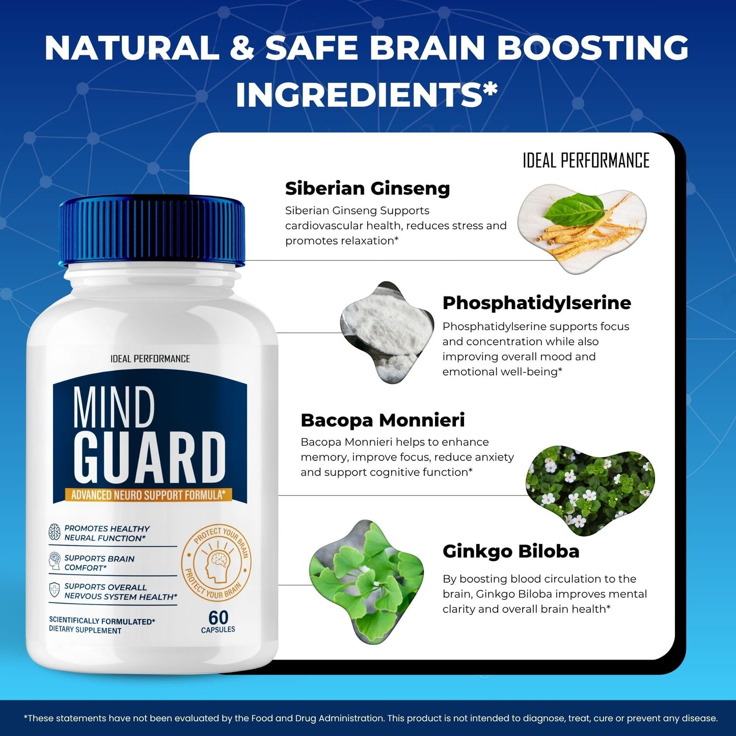 IDEAL PERFORMANCE Mind Guard Brain Supplement Capsules, 120 Capsules