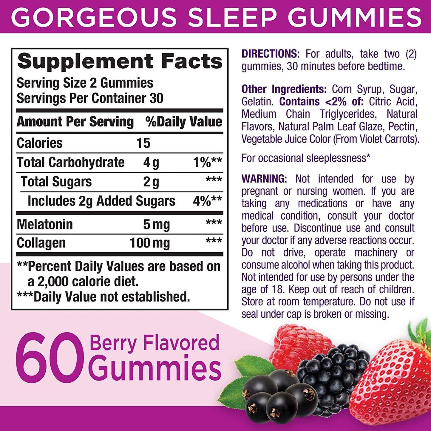 Nature's Bounty Optimal Solutions Gorgeous Sleep Melatonin 5mg Gummies with Collagen, Assorted Fruit Flavors, 120 Gummies
