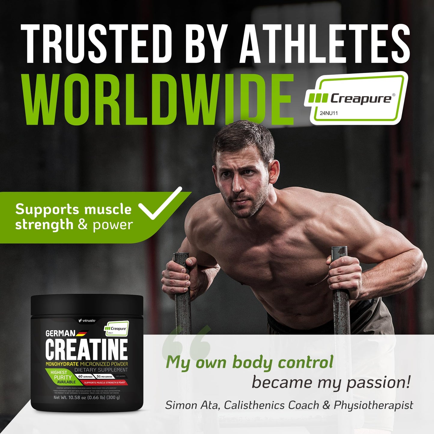 VITRUALS Creapure Creatine Monohydrate Powder, 100 Servings (1.1 lb)