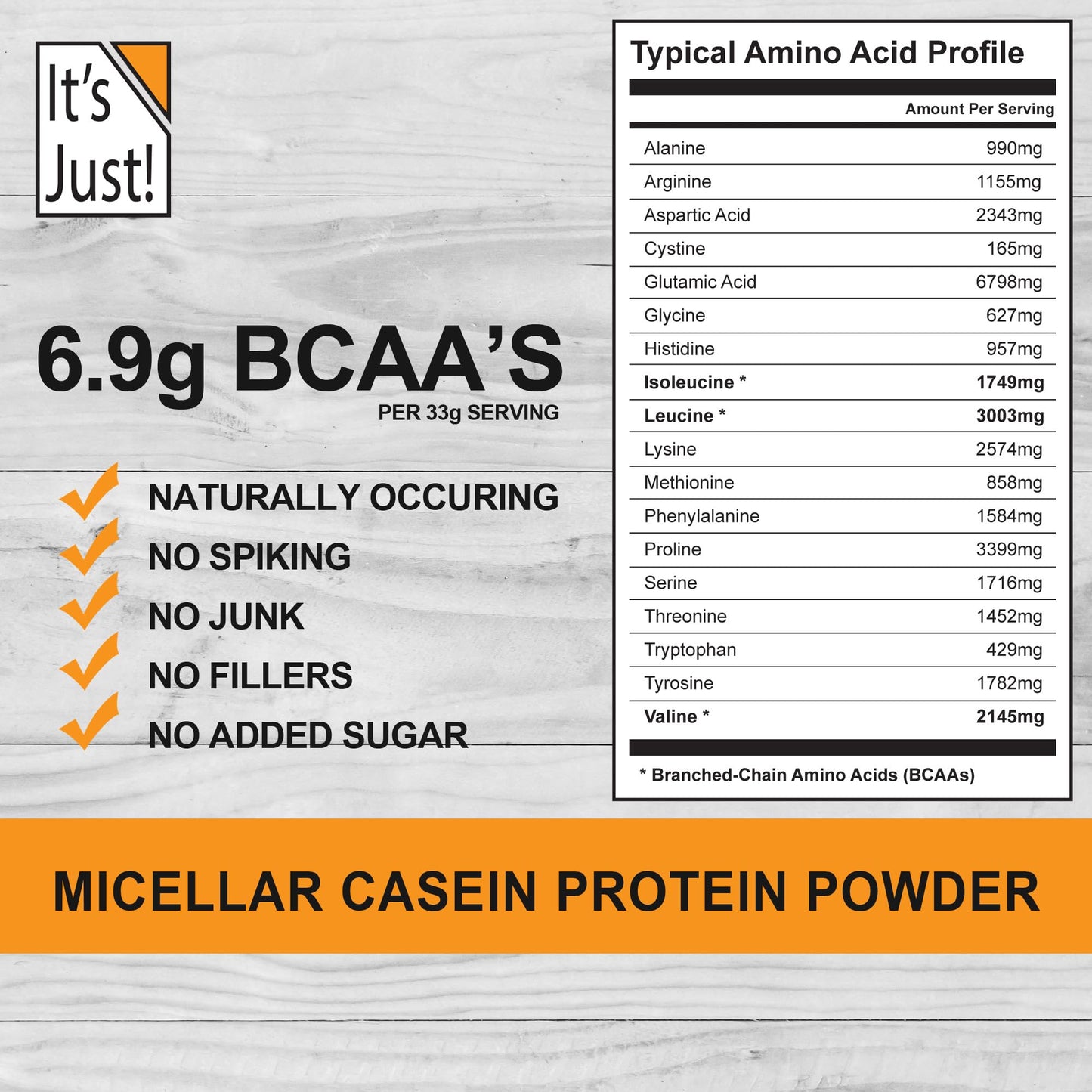 It's Just! 100% Casein Protein Powder Unflavored, 48oz