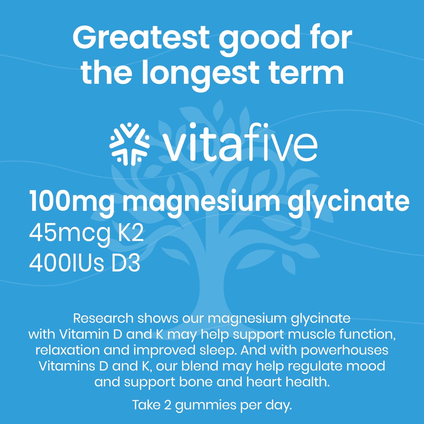Vitafive Low Sugar Magnesium Glycinate Gummies with Vitamin D and K, 50 Count