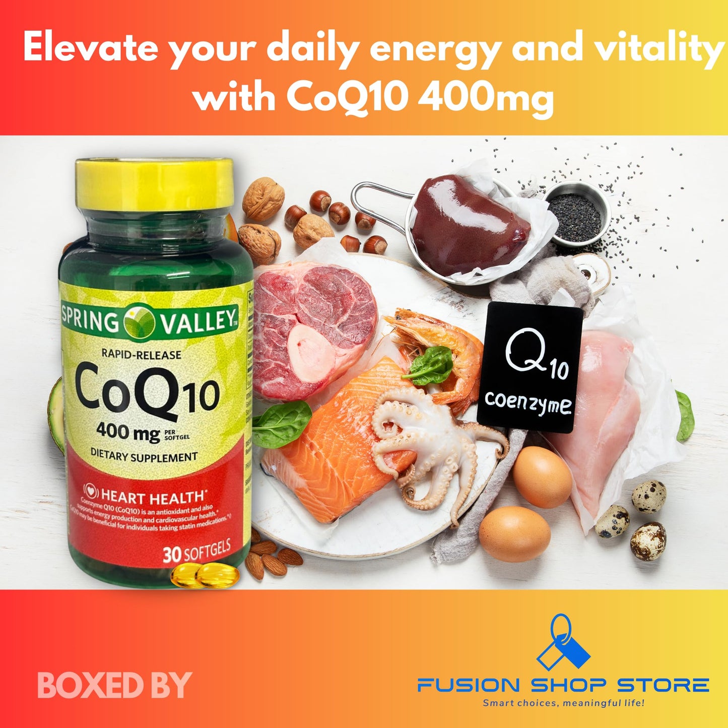 FUSION SHOP STORE CoQ10 400mg Rapid-Release Softgels, 30 Count