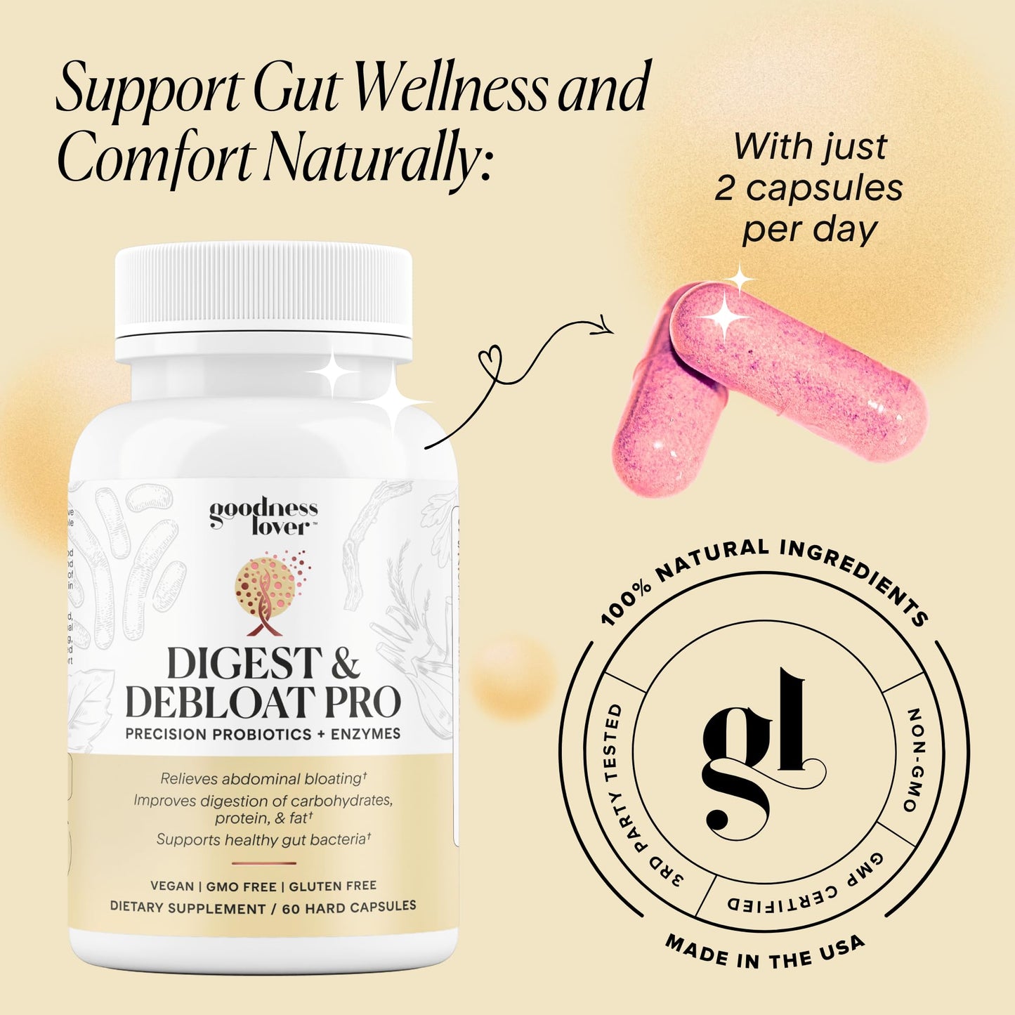 Goodness Lover Digest & Debloat Pro Enzymes & Probiotics Capsule 60 Capsules