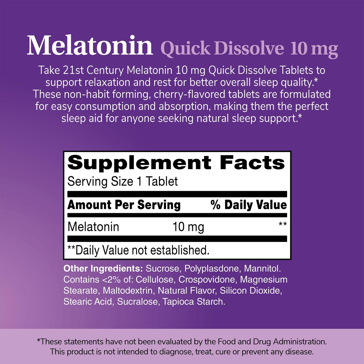 21st Century Melatonin 10 mg Quick-Dissolve Tablets Cherry 600 Tablets