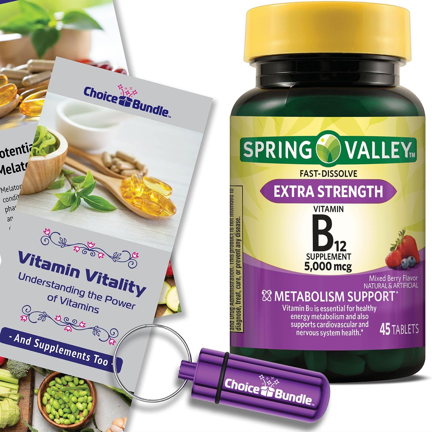 Choice Bundle Vitamin B12 Fast Dissolve Tablets Extra Strength Metabolism Support 5000 mcg, 45 Tablets