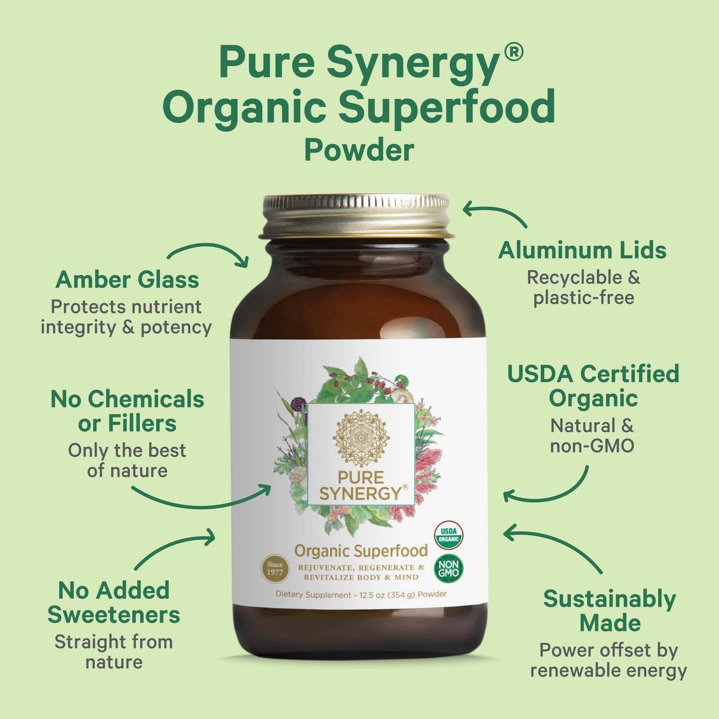 PURE SYNERGY Organic Superfood Powder 12.5 oz