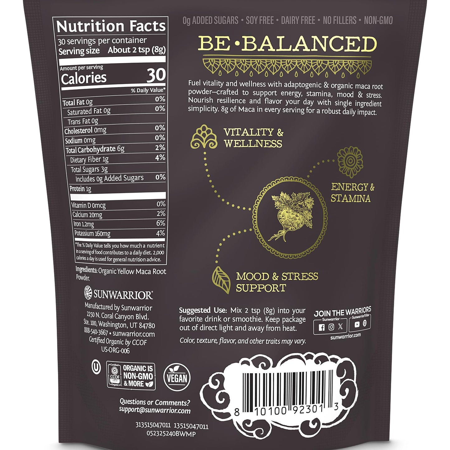 Sunwarrior Organic Maca Root Powder Yellow 8.46 oz