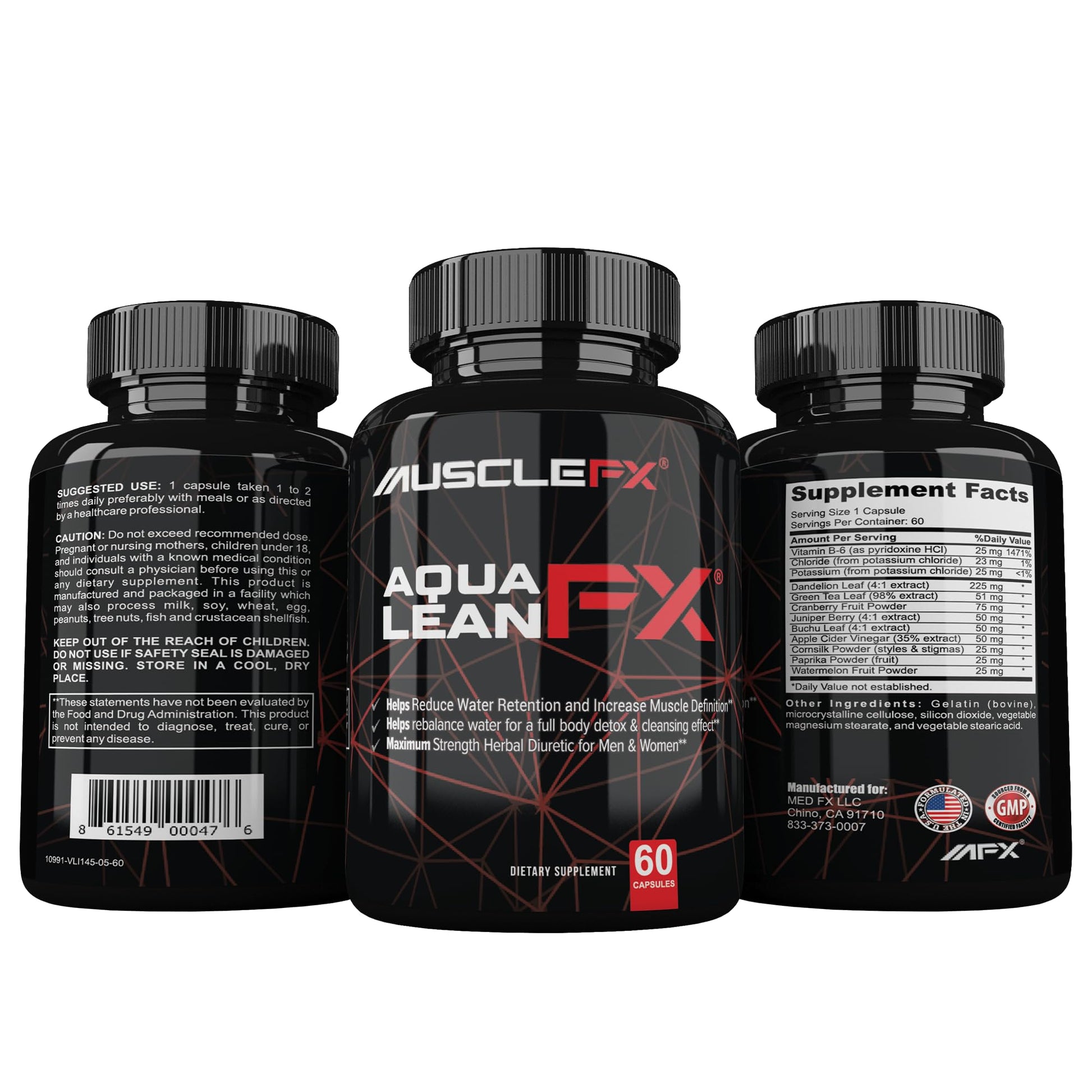 MUSCLE FX AquaLean FX Maximum Strength Diuretic Capsules, 60