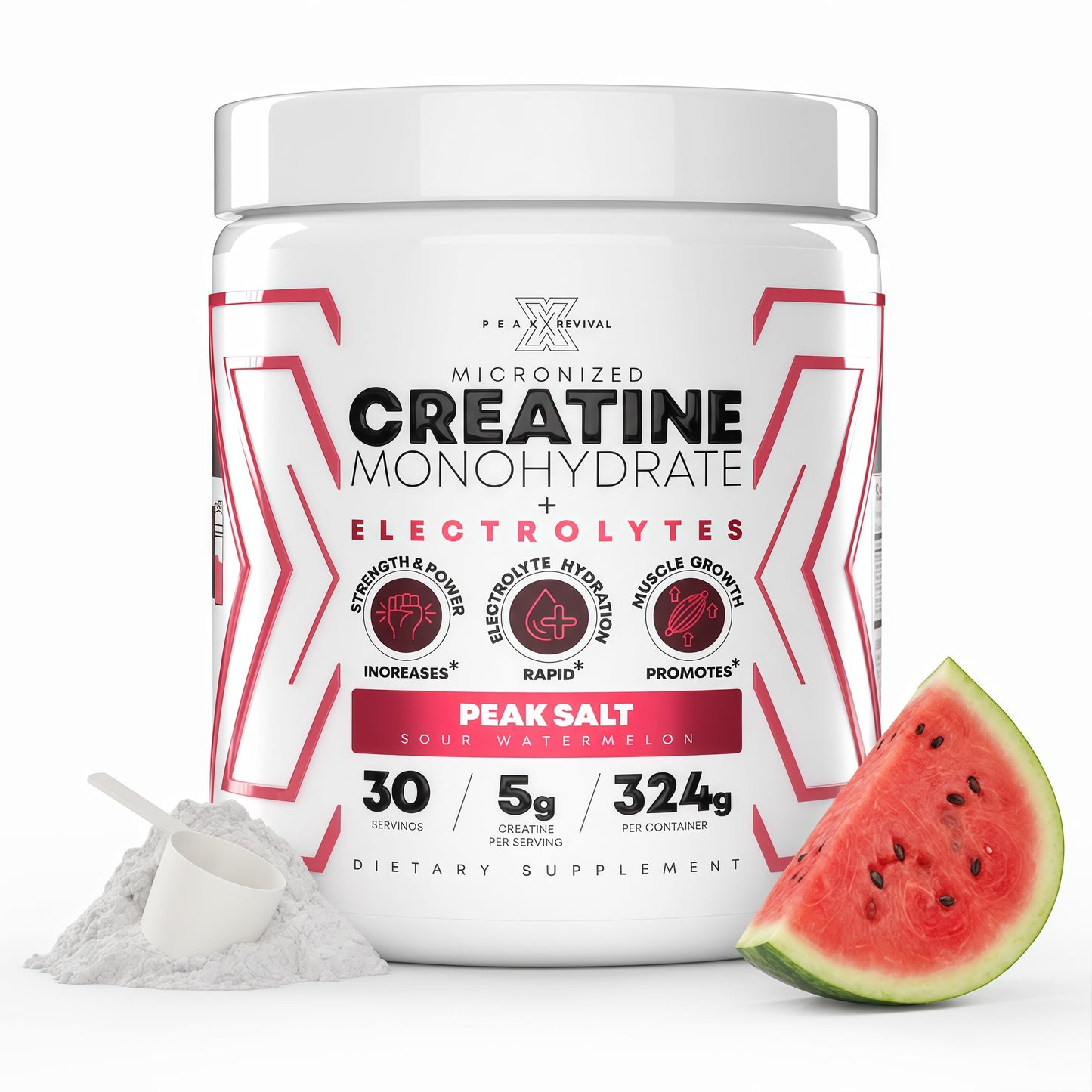 Peak Revival-X Creatine Monohydrate Powder + Electrolyte Hydration Salt Powder Sour Watermelon, 30 Servings