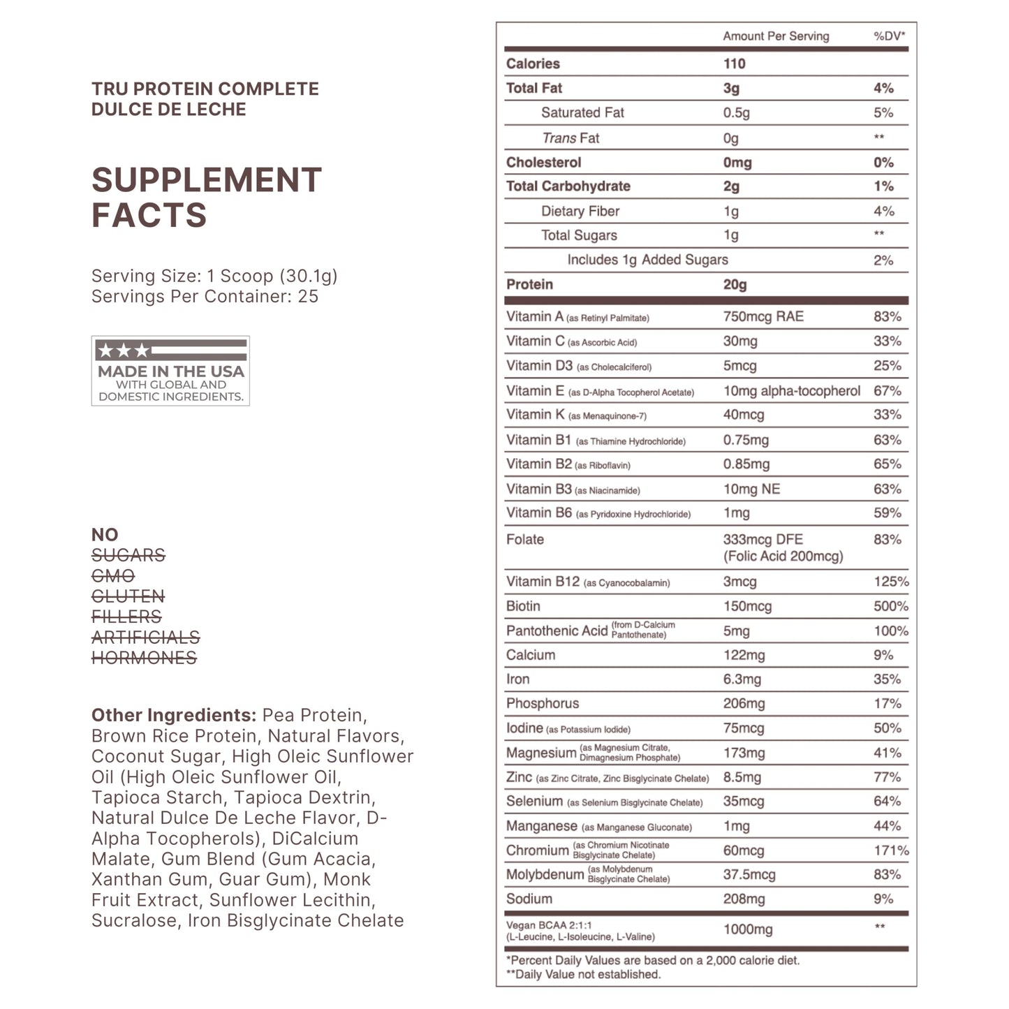 TRU Supplements Plant Based Protein Powder with Brown Rice & Pea Protein, 26.4 oz