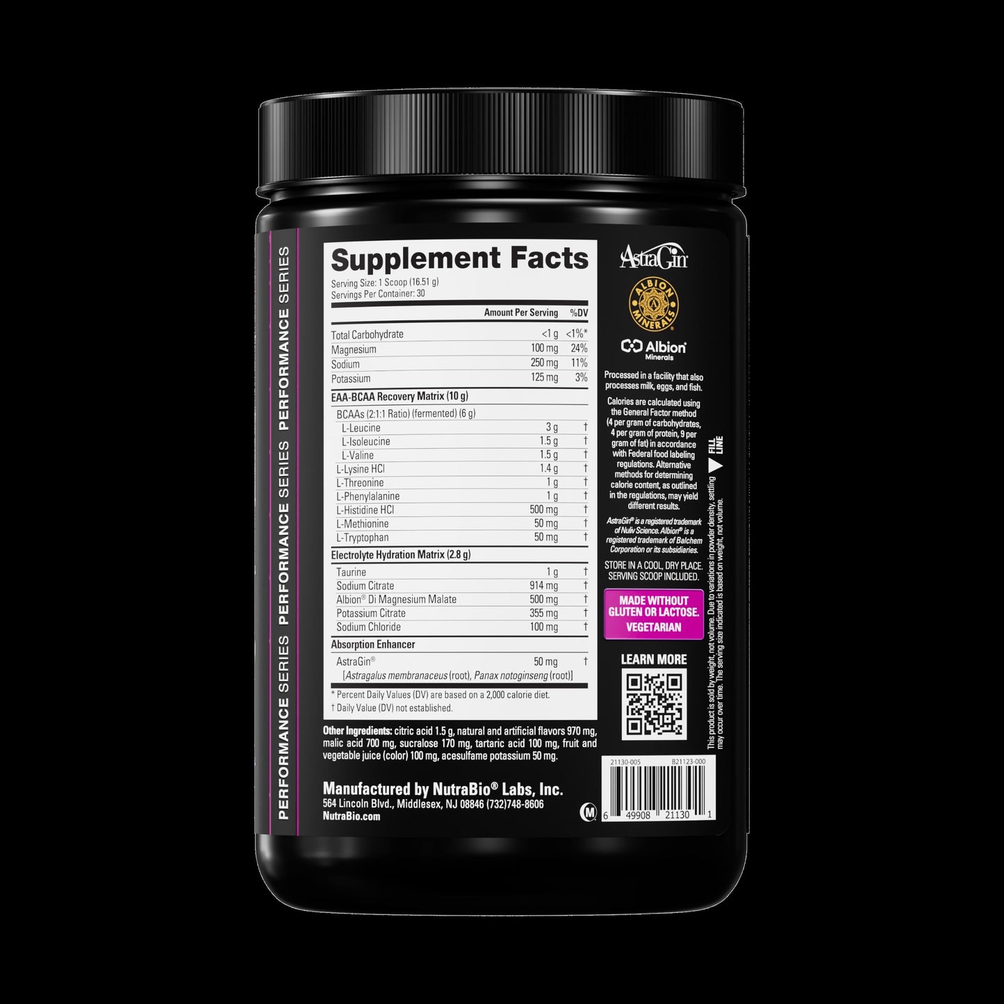 NutraBio Base Aminos EAA + BCAA Powder – 10g Essential Amino Acids Supplement, 6g 2:1:1 BCAAs, 2.8g Hydration Matrix with Electrolytes & Absorption Enhancer AstraGin®, Grape Berry Crush, 17.4