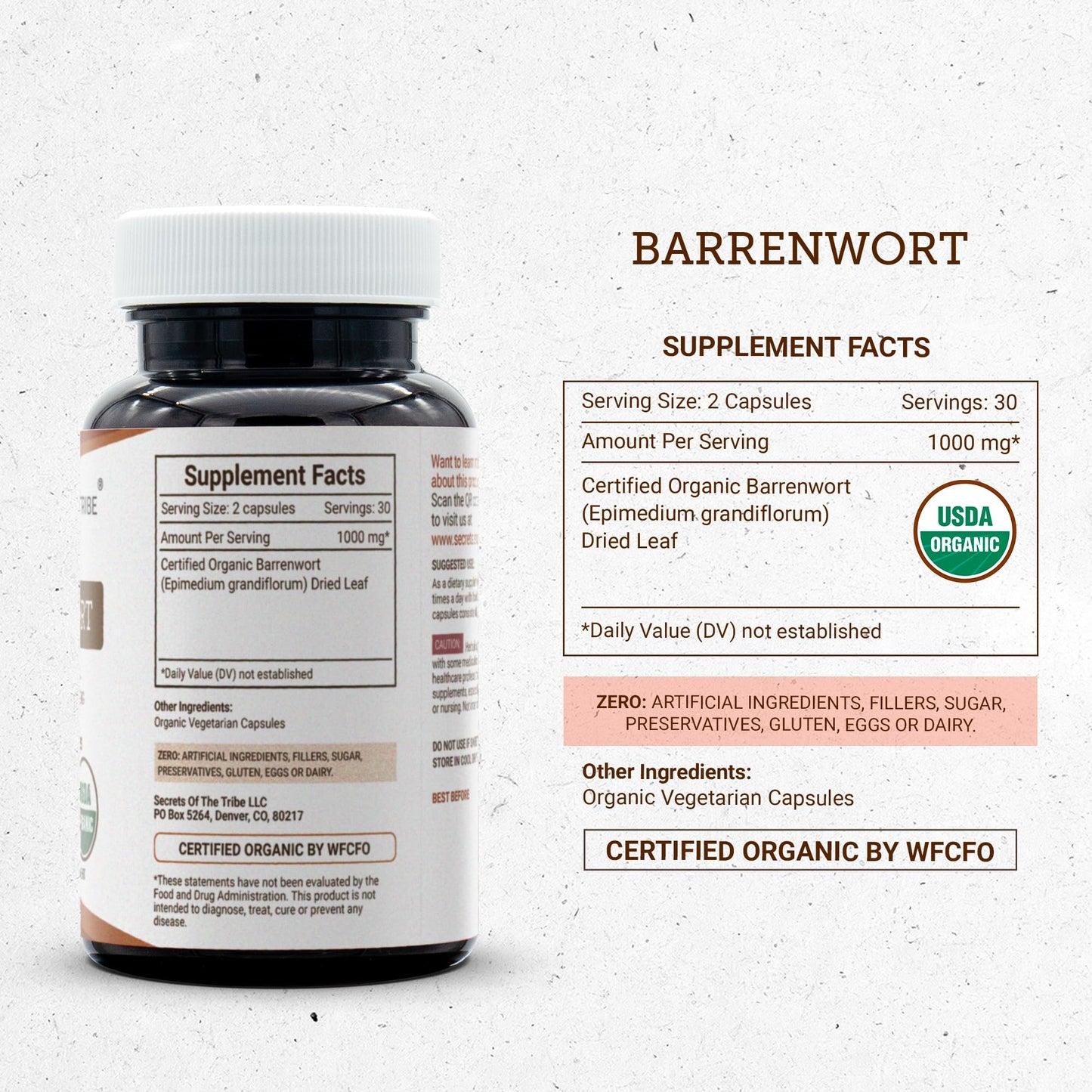 Secrets of the Tribe Barrenwort USDA Organic 60 Capsules